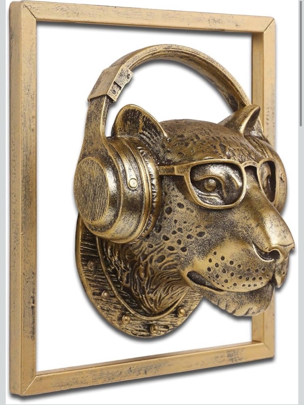 Exquisite Resin Leopard Animal Head Wall Sculpture gift Metal Frame NEW